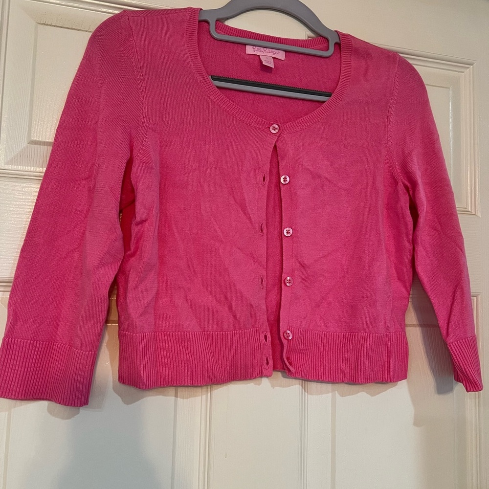 Lilly Pulitzer Fuchsia Button-Up Cropped Cardigan
